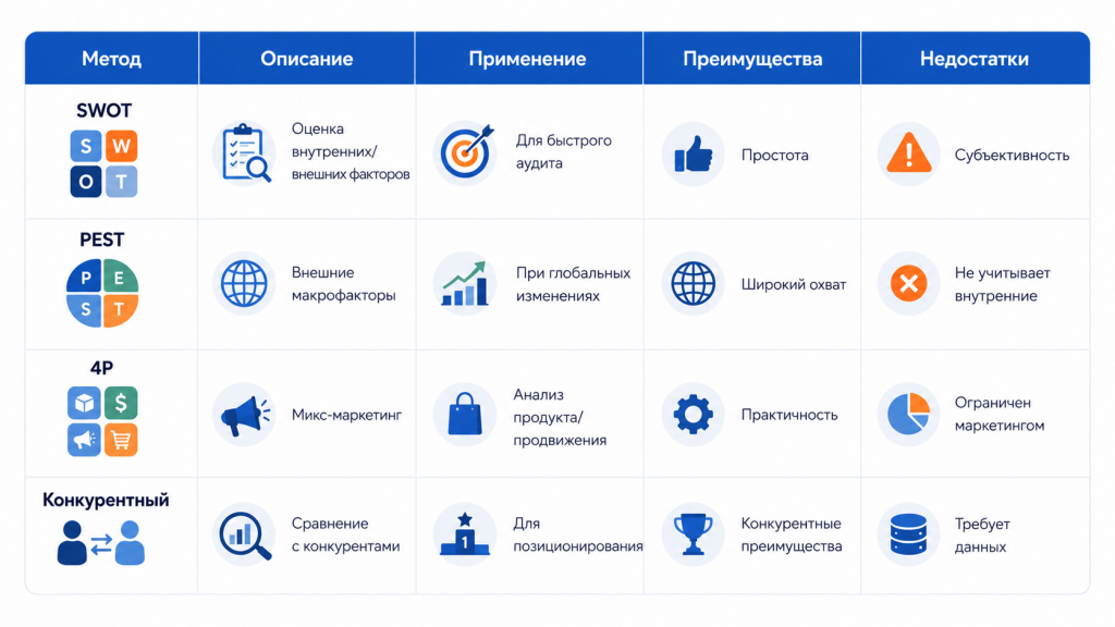 Сравнительная таблица методов Сравнительная таблица методов